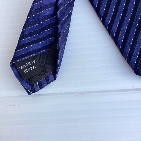 Sean John Mens Diagonal Striped Tie Silk Blend Blue & Black - Picture 7 of 7